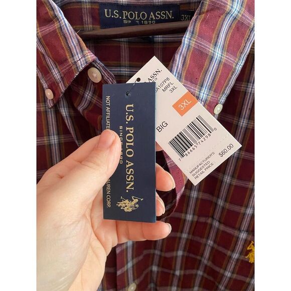 U.S. Polo Assn. Men's 3XL Big & Tall Red Plaid Button-Down Shirt - Picture 4 of 6